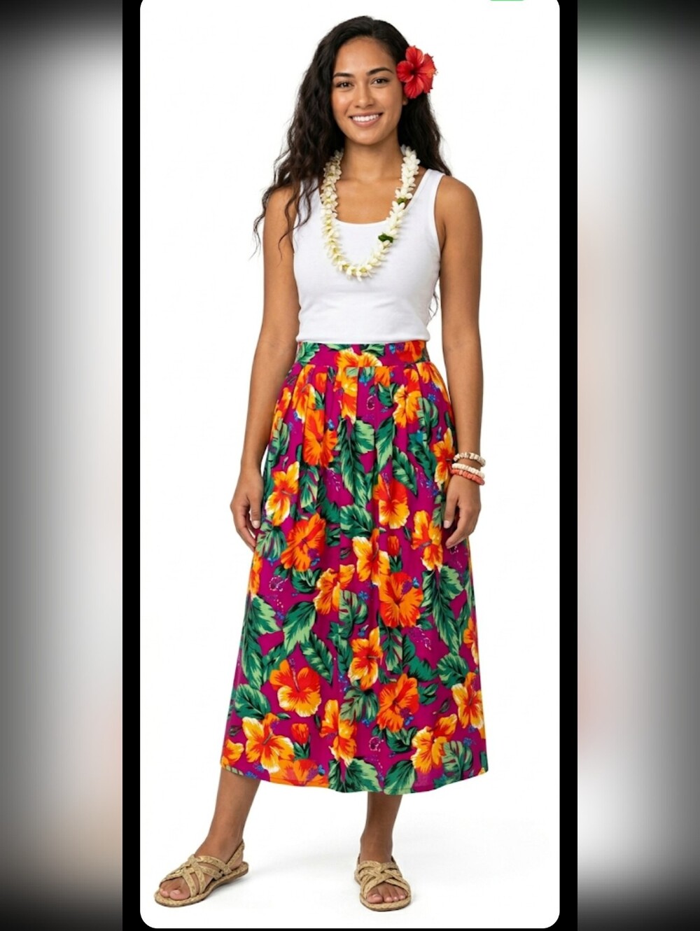 Sag Harbor Gauze Hawaiian Floral Midi Skirt M Aloha Vacation #585